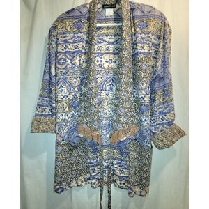 Carole Little Kimono Topper Boho Cardigan Gauze Floral Beaded USA‎ Vintage Sz 4